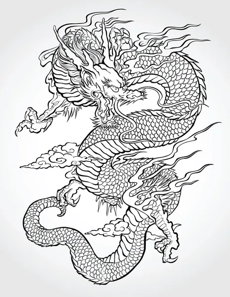 Dragon tatuaje ilustración — Vector de stock