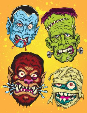 Halloween monster hoofd vector set