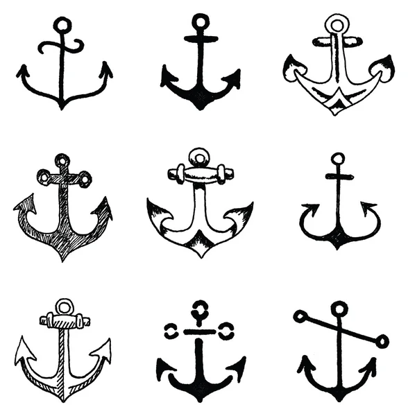 Hand drawn old school looking anchor set — Stock Vector