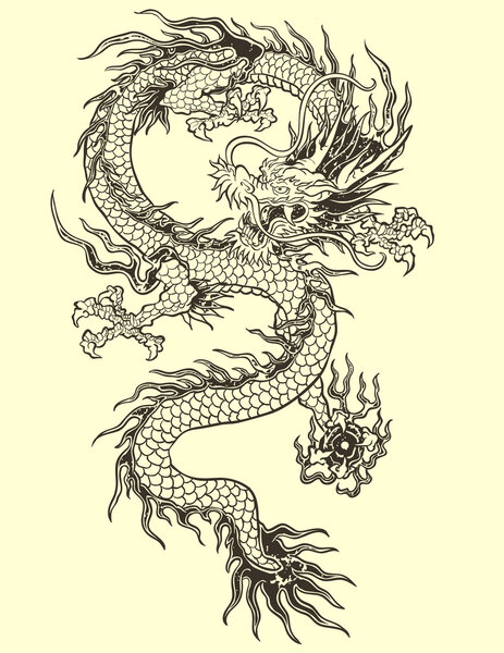 Dragon tatuaje ilustración — Vector de stock