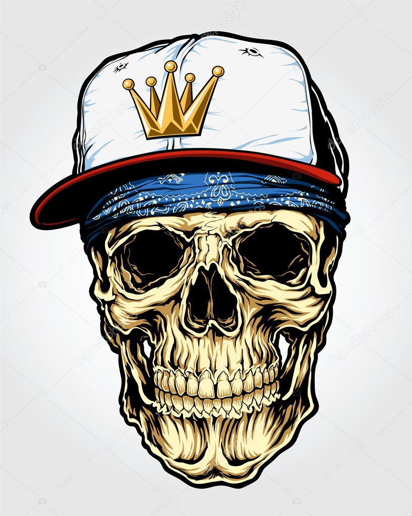 Skull with Bandanna and Cap