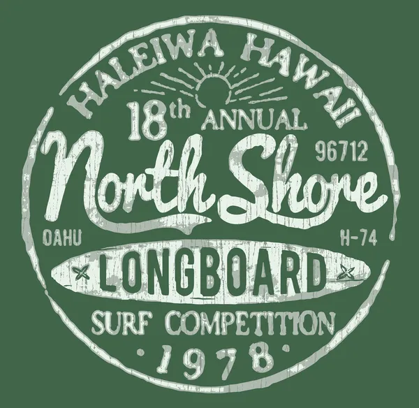 North Shore Surf Tema Diseño Vintage — Vector de stock