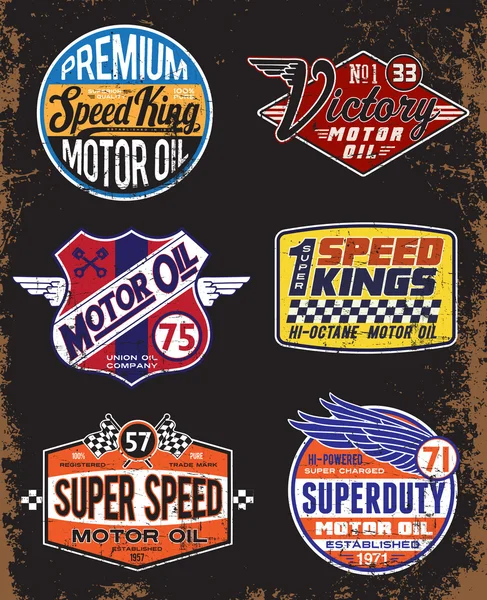 Signos de aceite de motor vintage y conjunto de etiquetas — Vector de stock