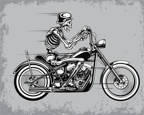 Skeleton Riding Motorcycle Vector Illustration — Stock Vector