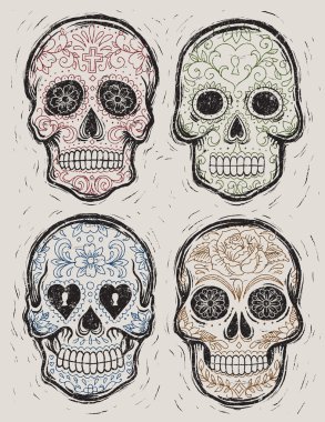 gravür gün ölü şeker kafatası vektörünün ayarla