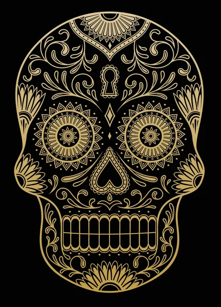 Ornate One Color Sugar Skull — Stock Vector