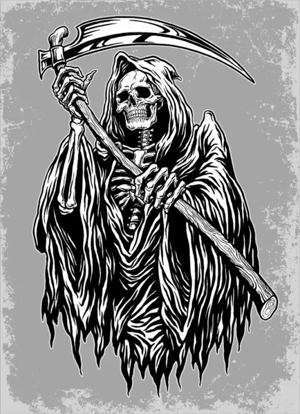 Hand Inked Grim Reaper Illustration — Stock Vector