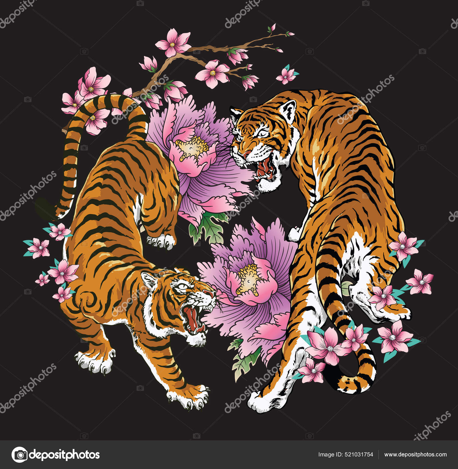 Japanese tiger tattoo Vector Art Stock Images | Depositphotos