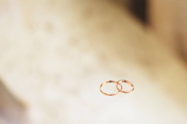 Güzel bir arka planda altın alyanslar. Gelin ve damadı bir araya getiren bir düğün. Bay ve Bayan genç aile mutlu bir gün. Aşk ve sonsuza dek birlikte. Aşk hikayesi