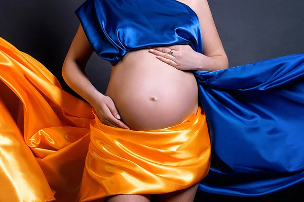Pregnant Ukrainian Woman Concept War Stands Wrapped Cloth Similar Ukrainian Stock Picture