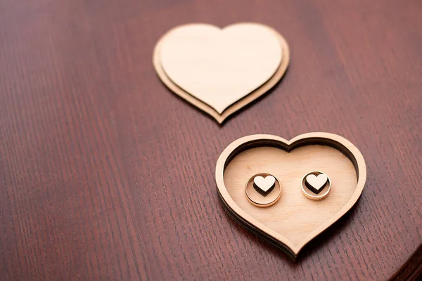 Wooden Box Rings Shape Heart Wedding Decor Blank Design Rings — Stock Photo, Image