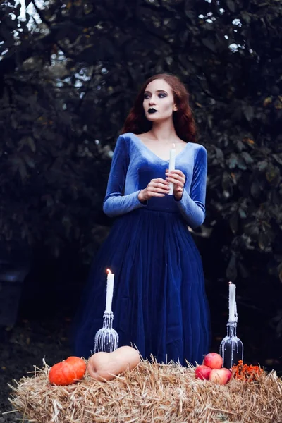 Ein Mädchen Bild Einer Hexe Die Idee Eines Fotoshootings Halloween — Stockfoto