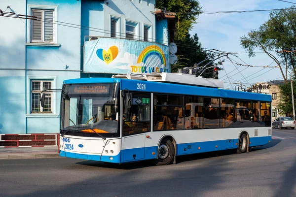 Balti Moldova Setembro 2021 Trolleybus Dnipro T203 Maz 2024 Equitação — Fotografia de Stock