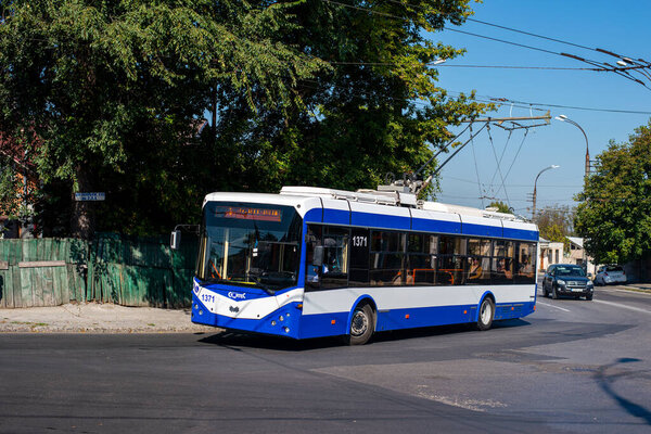 CHISINAU, MOLDOVA - September 13, 2021. Trolleybus RTEC 62321 (BKM) #1371 riding with passengers in the streets of Chisinau.