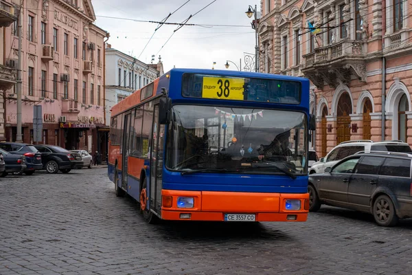 Чернивци Украина Февраля 2022 Года Автобус Man A10 Пассажирами Улицах — стоковое фото
