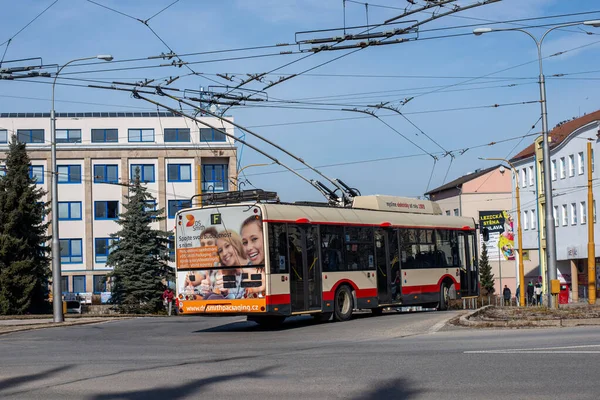 Jihlava République Tchèque Février 2022 Trolleybus Skoda 26Tr Solaris Dans — Photo