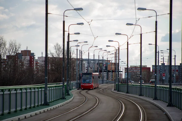 Bratislava Slovakia February 2022 Tram Skoda 30T1 7515 Riding Streets — Stock Photo, Image