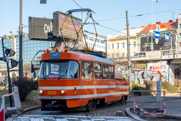 Praga Republica Czech Februarie 2022 Tramvai Tatra T3M 5572 Străzile — Fotografie, imagine de stoc