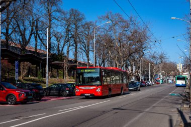 BRATISLAVA, SLOVAKIA - MARCH 01, 2022. Bus Iveco Urbanway 10,5M #2401 riding in the streets of Bratislava.