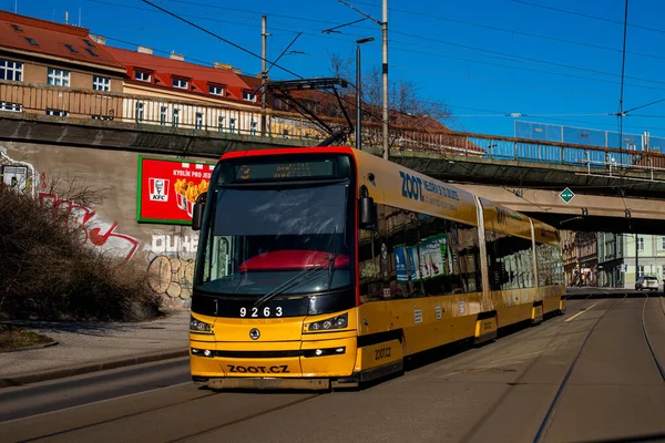 Prague Czech Republic February 2022 Tram Skoda 15T3 9263 Riding — Stock Photo, Image