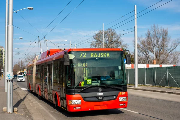 Bratislava Slovakia March 2022 Trolleybus Skoda 31Tr Sor 6814 Riding — Photo