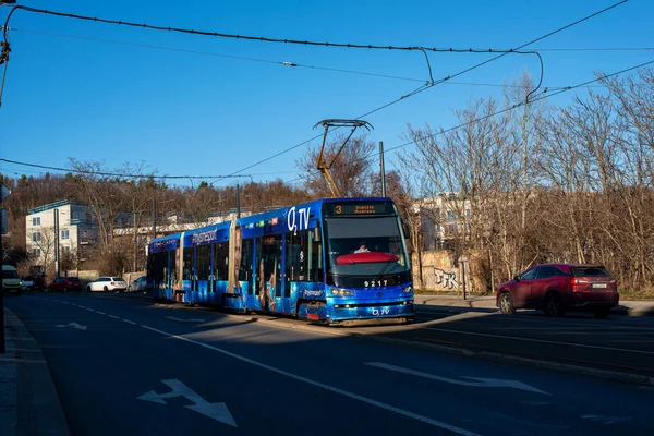 Пегида Чешская Республика Февраля 2022 Года Трамвай Skoda 15T2 9217 — стоковое фото