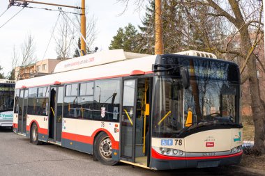 JIHLAVA, CZECH REPUBLIC - February 24, 2022. Trolleybus Skoda 26Tr Solaris #78 at the trolleybus depot in Jihlava.