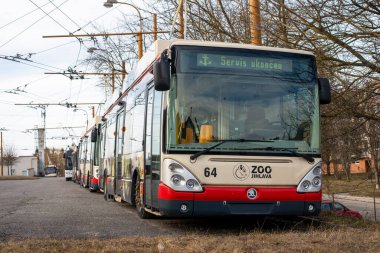 JIHLAVA, CZECH REPUBLIC - February 24, 2022. Trolleybus Skoda 24Tr Irisbus #64 at the trolleybus depot in Jihlava.