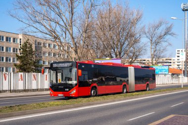 BRATISLAVA, SLOVAKIA - MARCH 06, 2022. Bus Otokar Kent C 18,75 #3320 riding in the streets of Bratislava.