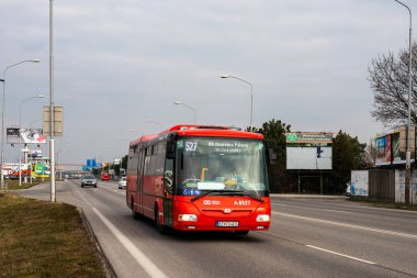 BRATISLAVA, SLOVAKIA - MARCH 06, 2022. Bus SOR CN 10.5 #8527 riding with passengers in the streets of Bratislava.