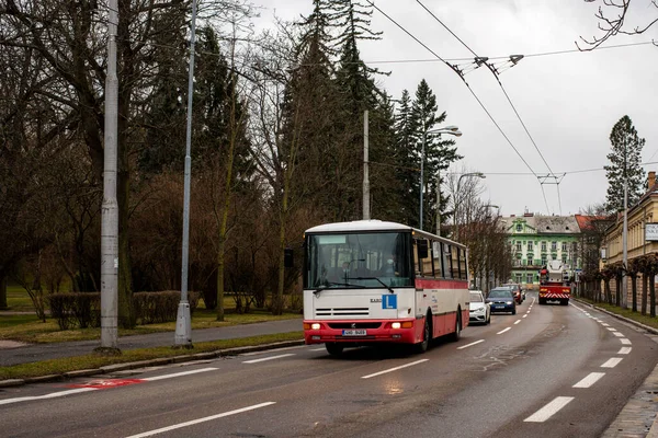 HRADEC KRALOVE, CZECH REPUBLIC - February 22, 2022. Bus Karosa C934 riding in the streets of Hradec Kralove.