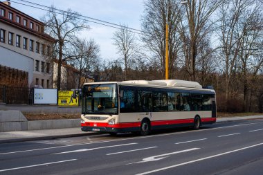 JIHLAVA, CZECH REPUBLIC - February 24, 2022. Bus Iveco Urbanway 12M #229 riding in the streets of Jihlava.