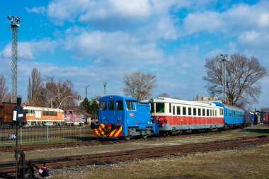 BRATISLAVA, SLOVAKIA - MARCH 07, 2022. Locomotive CKD T211 (700) #T211 0823 in the railway museum of Bratislava.