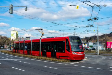 BRATISLAVA, SLOVAKIA - MARCH 08, 2022. Tram Skoda 29T1 #7407 riding with passengers in the streets of Bratislava.