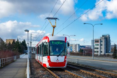 BRNO, CZECH REPUBLIC - February 25, 2022. Tram Pragolmex EVO 2 #1829 riding with passengers in the streets of Brno.