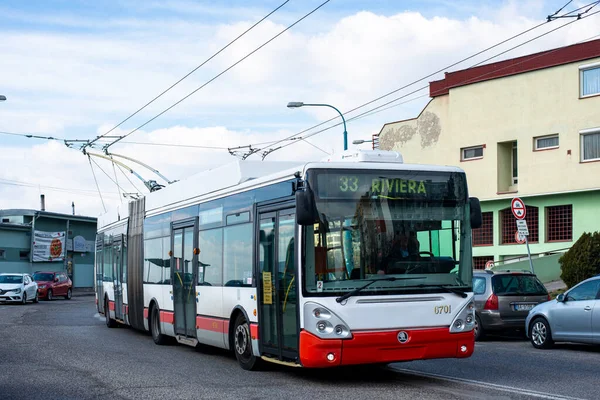 Bratislava Slovakia March 2022 Trolleybus Skoda 25Tr Irisbus 6701 Riding Лицензионные Стоковые Изображения