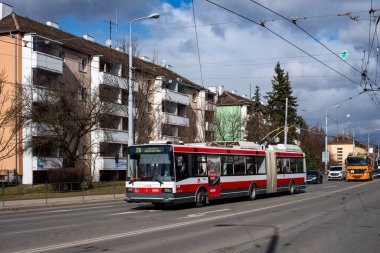 BRNO, CZECH REPUBLIC - February 25, 2022. Trolleybus Skoda 22Tr #3603 riding with passengers in the streets of Brno.