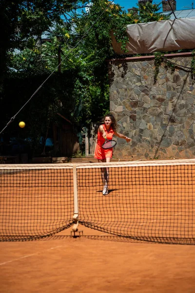 Girl Racket Tennis Court — Foto de Stock