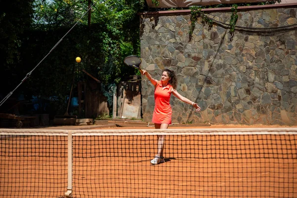 Girl Racket Tennis Court — Stock Photo, Image
