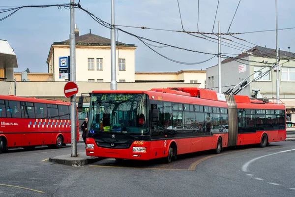 Bratislava Slovakia March 2022 Trolleybus Skoda 31Tr Sor 6823 Riding — Stock Photo, Image