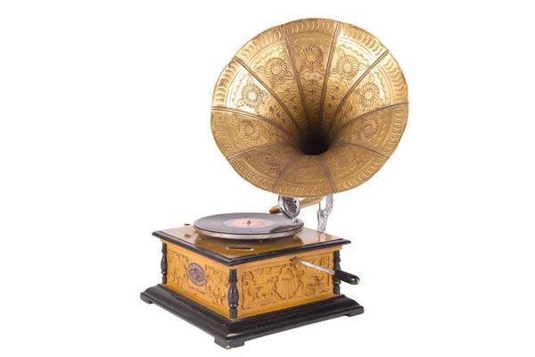 Vieux gramophone sur fond blanc — Photo