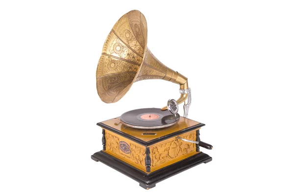 Altes Grammophon auf weißem Hintergrund — Stockfoto