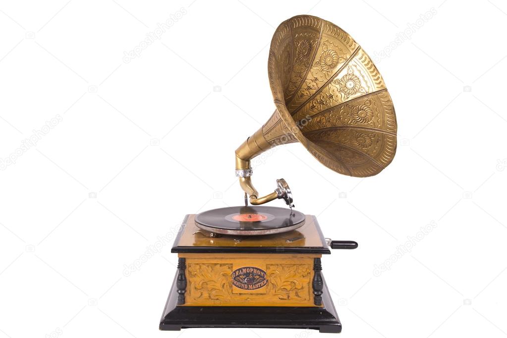 Old gramophone on a white background