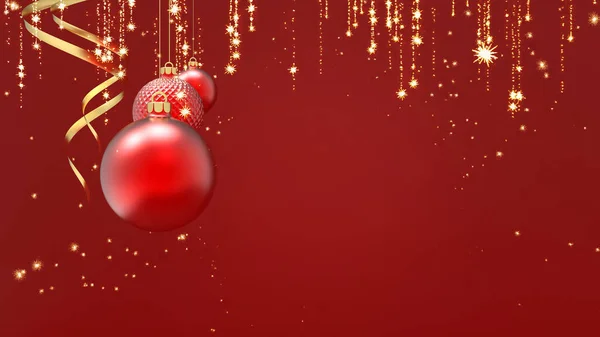 Festive Balls Golden Serpentine Sparkles Red Christmas Background Nice Design — Stock Photo, Image