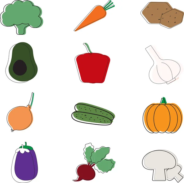 Set Twelve Healthy Vegetables Healthy Diet Food Concept Vector Illustration — Vector de stock