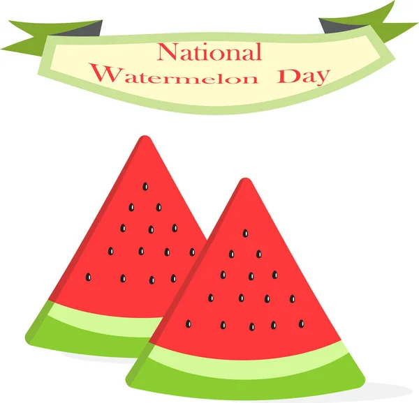 Nationale Watermeloen Dag Vector Illustratie Met Begroeting Witte Achtergrond Mooi — Stockvector