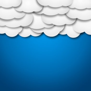 Degrade mavi zemin üzerine beyaz kağıt bulutlar