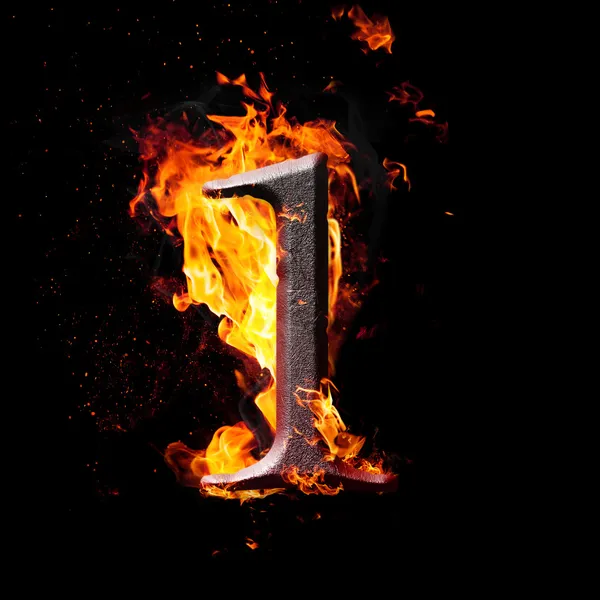 Numbers and symbols on fire - 1 — Stock Photo, Image