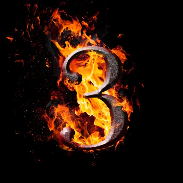 Zahlen und Symbolen auf Feuer - 3 — Stockfoto