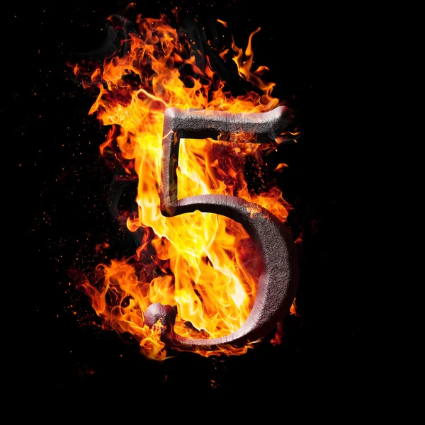 Zahlen und Symbolen auf Feuer - 5 — Stockfoto